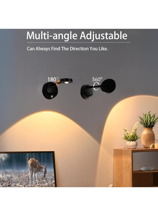 FUOE Rechargeable motion sensor image light, spotlight painting light, LED wall light, night light, three-color dimmable 360° rotating (black) - Image 2