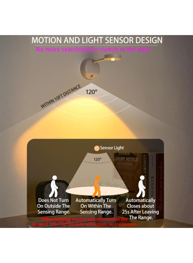 FUOE Rechargeable motion sensor image light, spotlight painting light, LED wall light, night light, three-color dimmable 360° rotating (black) - Image 3
