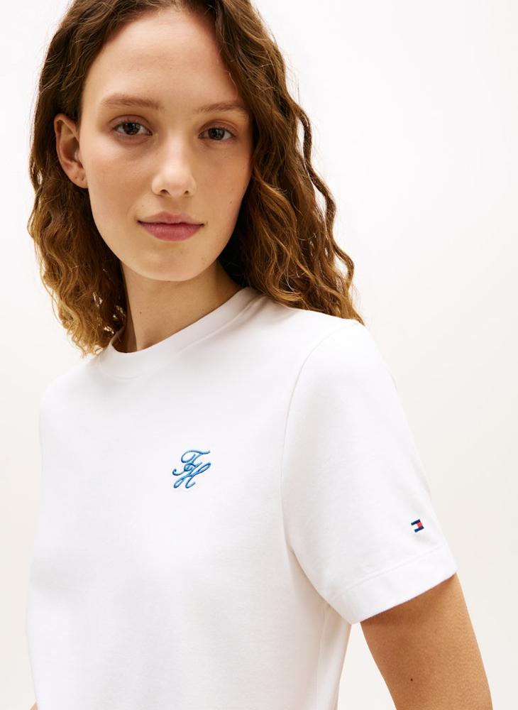 TOMMY HILFIGER Logo Embroidery Jersey Crew Neck T-Shirt - Image 1