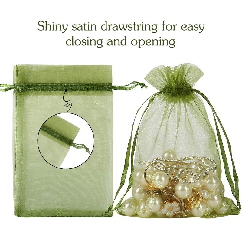 HRX Package 100pcs Organza Drawstring Bags Olive Green, 4 x 6 inch Candy Mesh Gift Bags Jewelry Pouches Small Christmas Sachet - Image 3