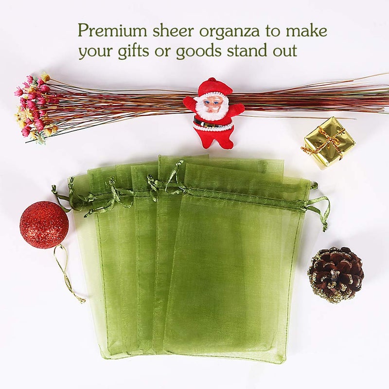 HRX Package 100pcs Organza Drawstring Bags Olive Green, 4 x 6 inch Candy Mesh Gift Bags Jewelry Pouches Small Christmas Sachet - Image 2