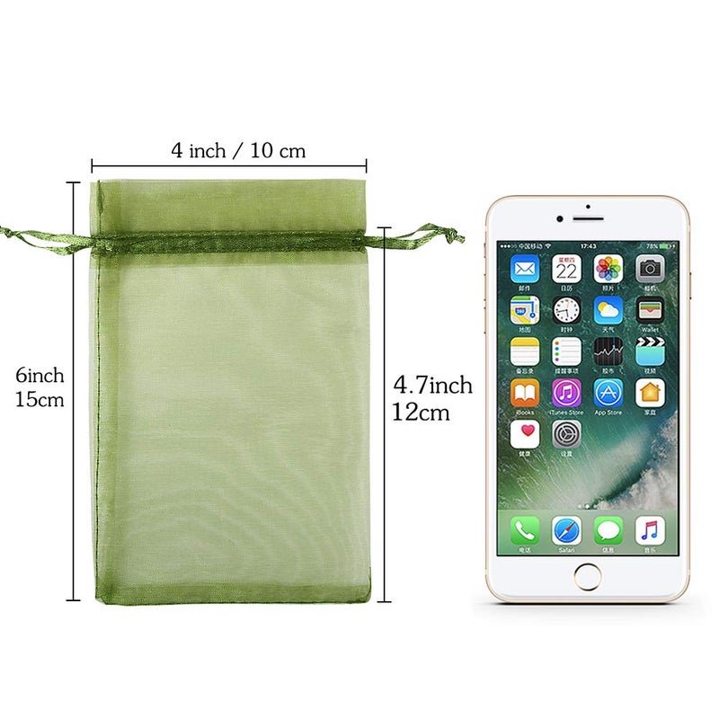 HRX Package 100pcs Organza Drawstring Bags Olive Green, 4 x 6 inch Candy Mesh Gift Bags Jewelry Pouches Small Christmas Sachet - Image 4