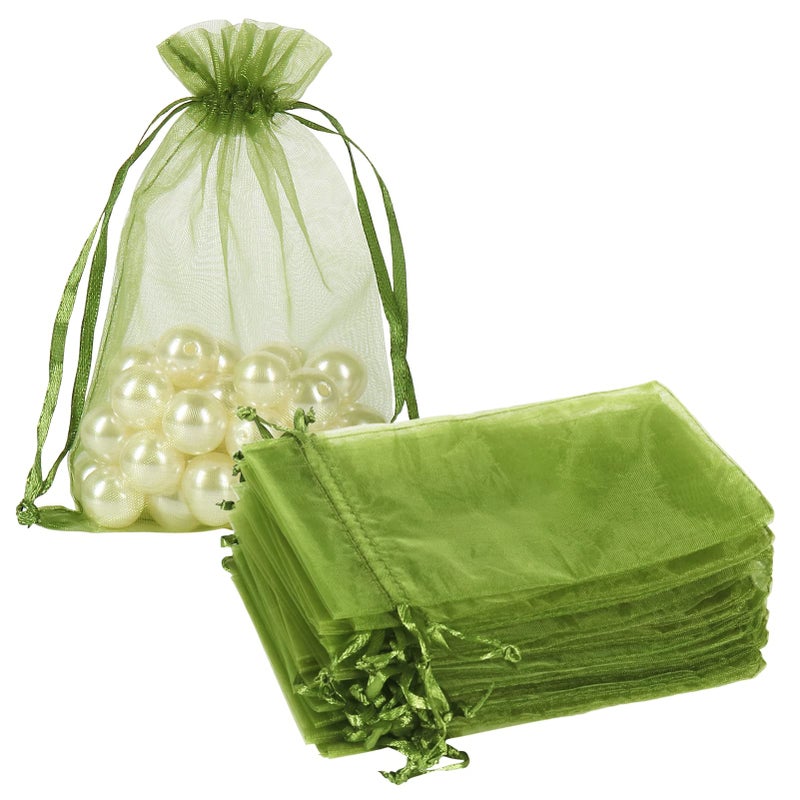 HRX Package 100pcs Organza Drawstring Bags Olive Green, 4 x 6 inch Candy Mesh Gift Bags Jewelry Pouches Small Christmas Sachet - Image 1