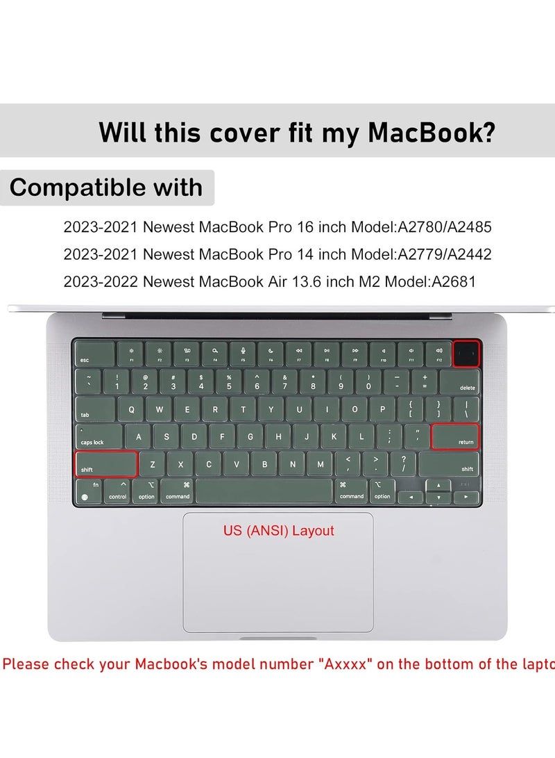 Premium Keyboard Cover Skin Ultra Thin for MacBook Air 13.6 inch M2/M3/M4 Chip A2681/A3113/A3240& 15 Macbook Air M4/M3/M2 A3241/A3114/A2941 &MacBook Pro 14/16 inch M1 Pro/MaxA3112/A3185/A3401/A2918/A2992/A2779/A2442/A3403/A3186/A2991/A2780/A2485, Silicone Skin Protector - Image 3