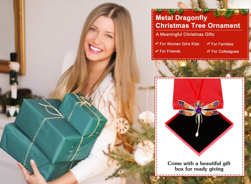 Whatsign Dragonfly Christmas الحلي 2024 - الحلي اليعسمية المعدنية لزينة الشجرة المعدنية ديكورات اليعسوب اليعسوب الزخارف شجرة اليعسوب. - Image 5