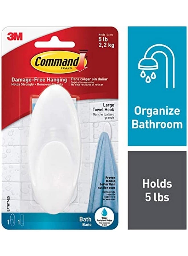 Command Command Towel Hook with Water Resistant Strips – Damage-Free Wall Hook for Bathroom - Image 1