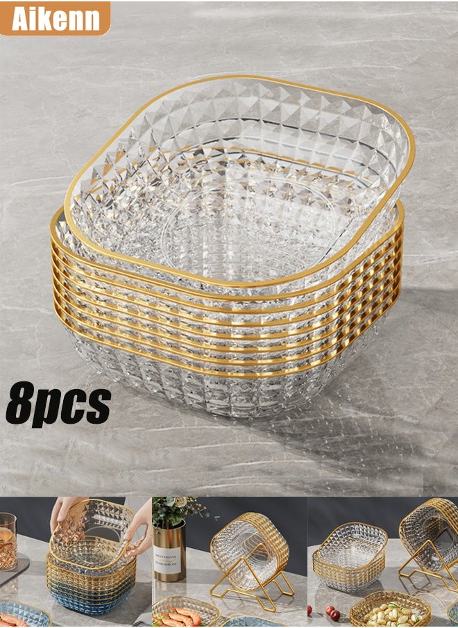 Aikenn Transparent gold-rimmed bone spit tray Multifunctional light luxury household fruit tray Living room kitchen party snack biscuit transparent plastic tray tableware Large capacity storage tray garbage tray (transparent)  - Image 1