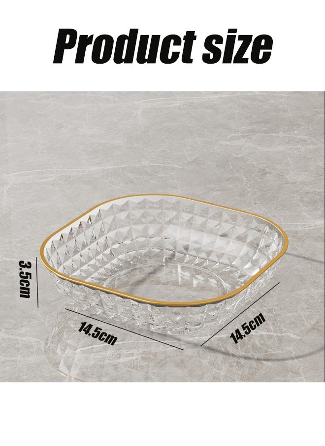 Aikenn Transparent gold-rimmed bone spit tray Multifunctional light luxury household fruit tray Living room kitchen party snack biscuit transparent plastic tray tableware Large capacity storage tray garbage tray (transparent)  - Image 2