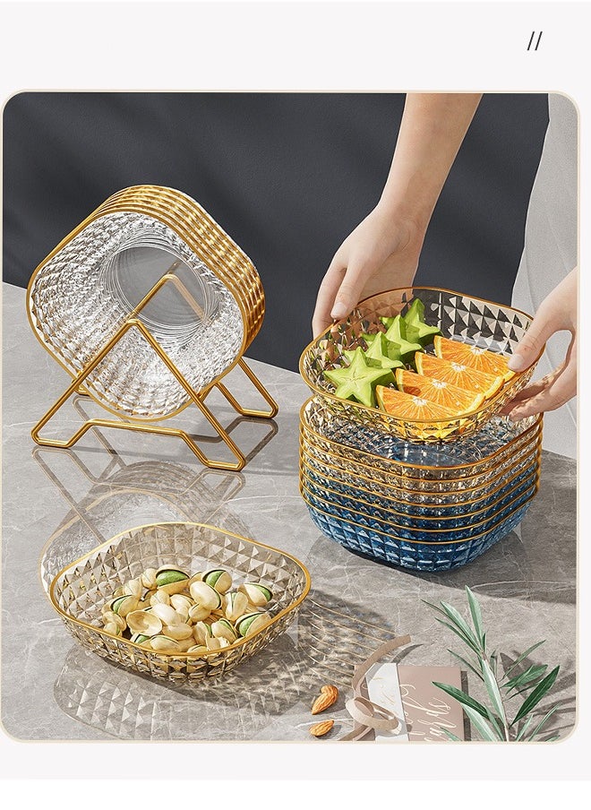 Aikenn Transparent gold-rimmed bone spit tray Multifunctional light luxury household fruit tray Living room kitchen party snack biscuit transparent plastic tray tableware Large capacity storage tray garbage tray (transparent)  - Image 4