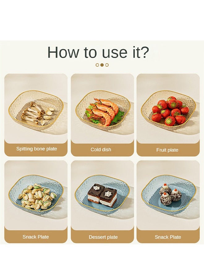 Aikenn Transparent gold-rimmed bone spit tray Multifunctional light luxury household fruit tray Living room kitchen party snack biscuit transparent plastic tray tableware Large capacity storage tray garbage tray (transparent)  - Image 5