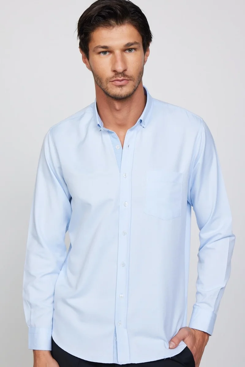 تودورس Classic Fit Cotton Easy Iron Oxford Plain Blue Men's Shirt