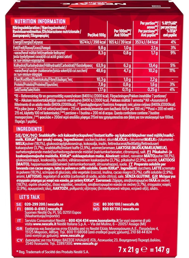 Nestle Nescafe Mocha KitKat Flavour Instant Coffee Sachet 147grams Pack of 7 - Image 2