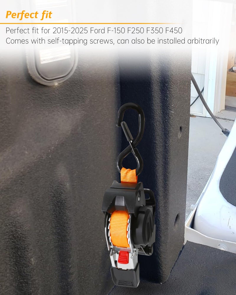 EXODIOS Dual-Pivot Retractable Truck Bed Ratchet Straps for Ford F150, Multi-Angle Rotation Bed Mounted Retractable Tie Down Straps Compatible with 2009-2014 Ford F-150 (2Pcs) - Image 3
