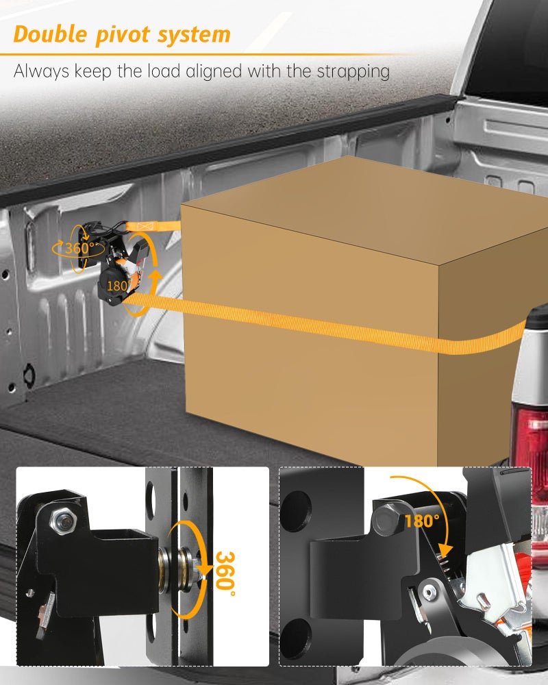 EXODIOS Dual-Pivot Retractable Truck Bed Ratchet Straps for Ford F150, Multi-Angle Rotation Bed Mounted Retractable Tie Down Straps Compatible with 2009-2014 Ford F-150 (2Pcs) - Image 4