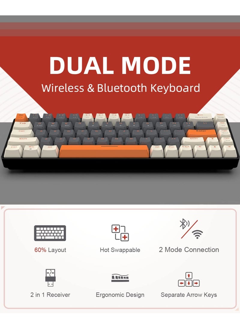 ZIYOULANG - K68 Wireless Mechanical Keyboard Bluetooth Dual Mode Hot-Swappable Mini 68-Key Red Switch for PC PS4 Xbox iPhone iPad - Image 1