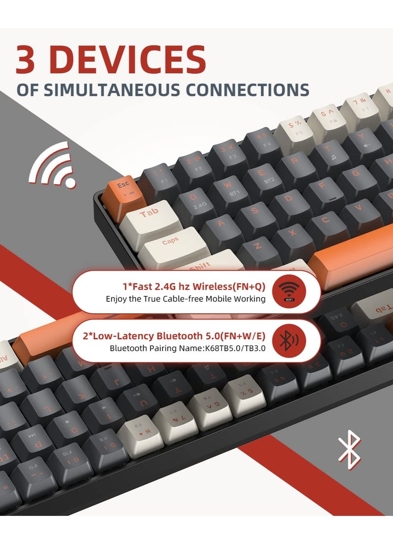 ZIYOULANG - K68 Wireless Mechanical Keyboard Bluetooth Dual Mode Hot-Swappable Mini 68-Key Red Switch for PC PS4 Xbox iPhone iPad - Image 1