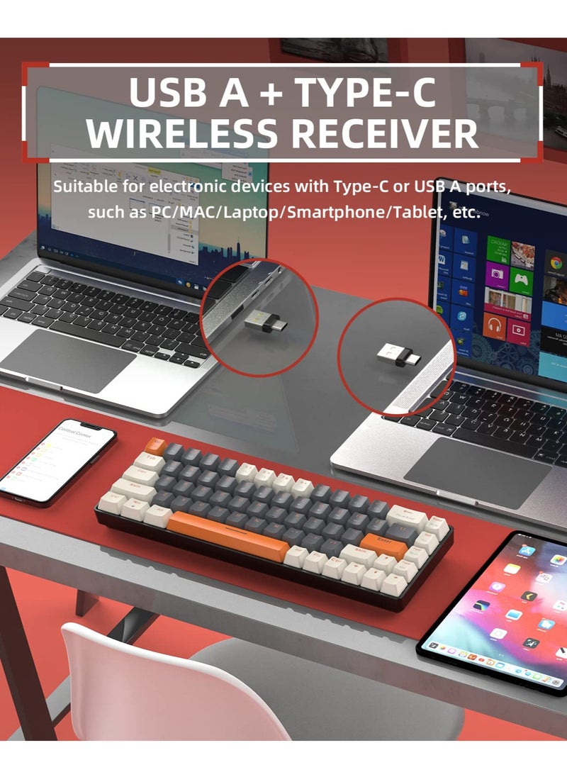 ZIYOULANG - K68 Wireless Mechanical Keyboard Bluetooth Dual Mode Hot-Swappable Mini 68-Key Red Switch for PC PS4 Xbox iPhone iPad - Image 1