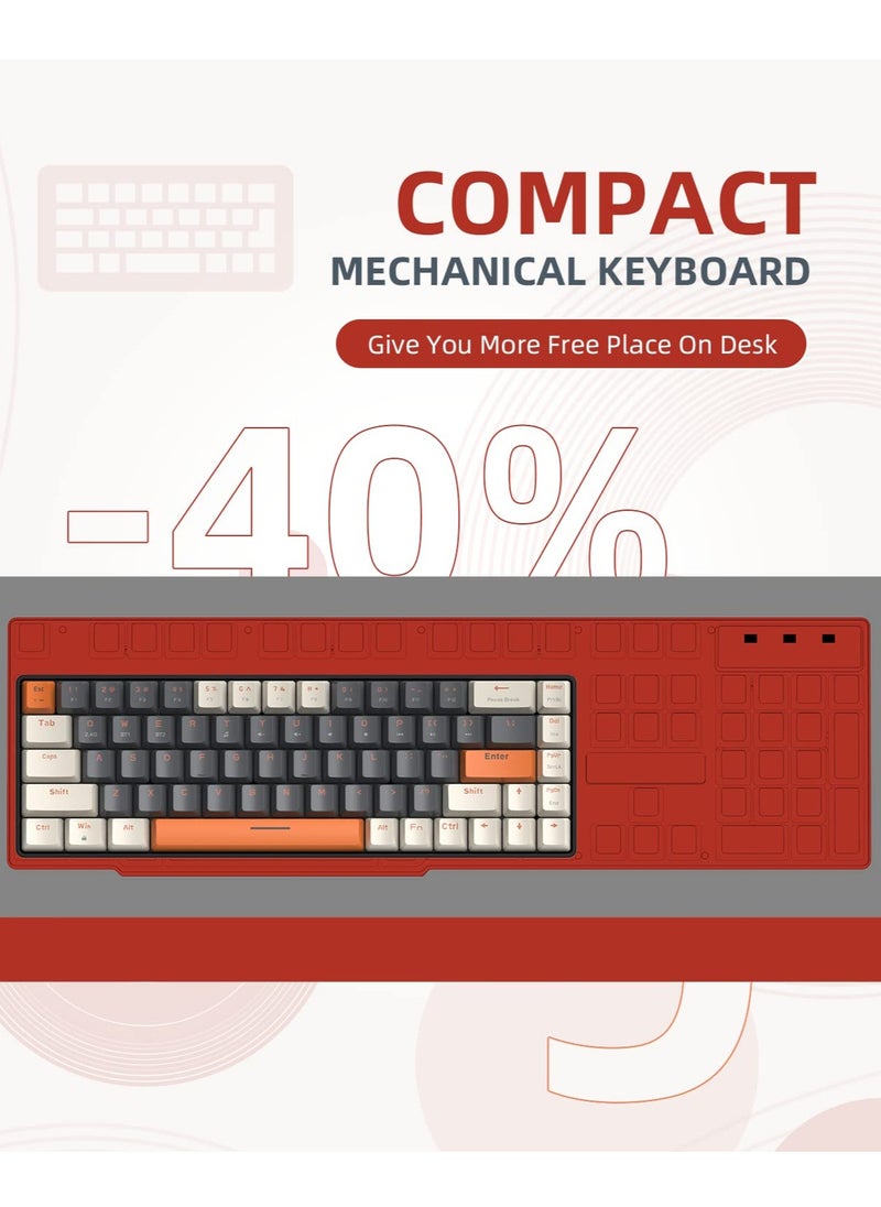 ZIYOULANG - K68 Wireless Mechanical Keyboard Bluetooth Dual Mode Hot-Swappable Mini 68-Key Red Switch for PC PS4 Xbox iPhone iPad - Image 1