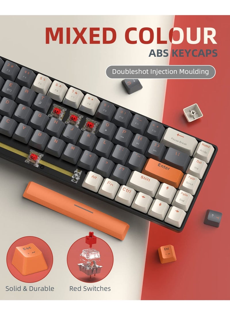 ZIYOULANG - K68 Wireless Mechanical Keyboard Bluetooth Dual Mode Hot-Swappable Mini 68-Key Red Switch for PC PS4 Xbox iPhone iPad - Image 1