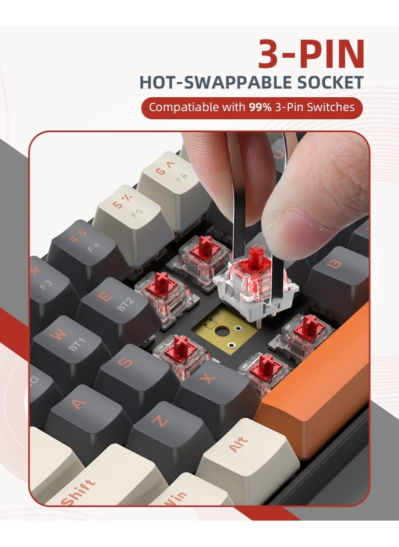 ZIYOULANG - K68 Wireless Mechanical Keyboard Bluetooth Dual Mode Hot-Swappable Mini 68-Key Red Switch for PC PS4 Xbox iPhone iPad - Image 1