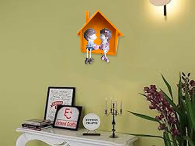 khusubhdecor khusubhdecor MDF Floating Shelves for Wall Pine Wood Rustic Solid Small Hut Shaped Wall Mounted Shelves Unique for Wall Decor Ideal for Bedroom Living Room Kitchen 7x3x9 Orange  - Image 2
