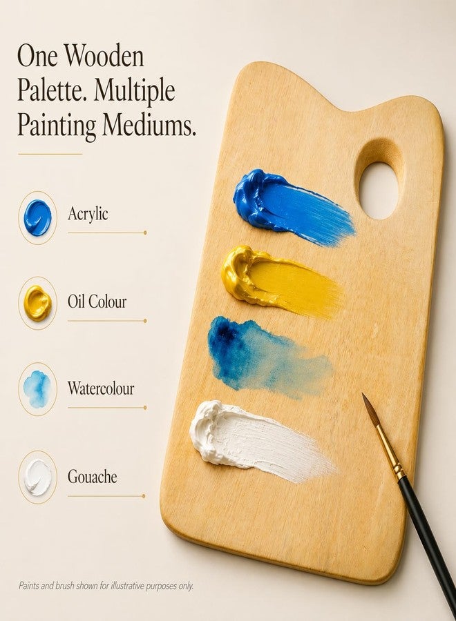 ArtRight Wooden Rectangular Painting Palette - Handmade Paint Palette with Thumb Hole for Acrylic, Oil, Gouache Watercolor Painting - for Professional Artists, Art Enthusiasts & Kids - Image 3