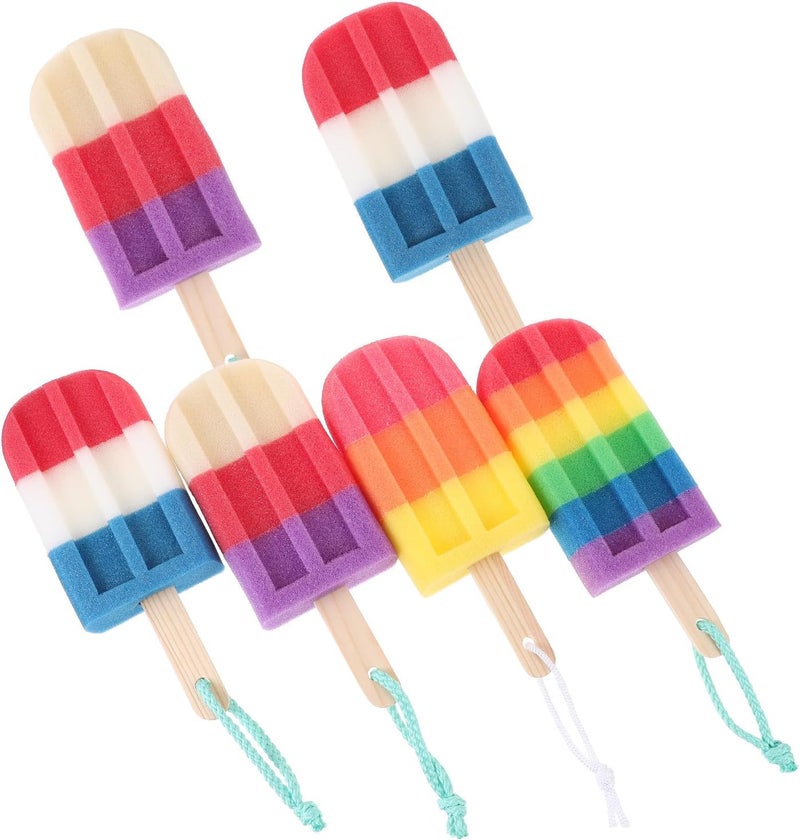 Uonlytech 6pcs Ice Cream Shape Exfoliating Shower Sponge Scrubber Set Hanging Rope, Soft Bath Pouf Body Scrubber for Skin Cleansing and Dead Skin Removal in Shower Random Color - Image 1