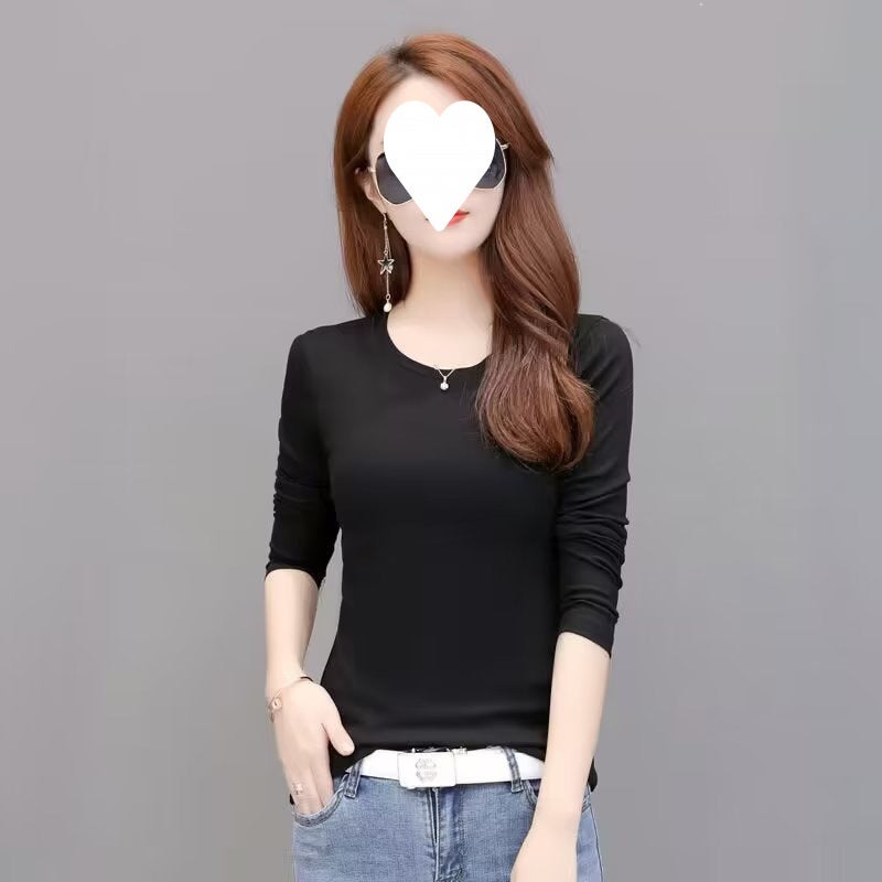 Black Long-Sleeved T-Shirt For Women 2023 New Bottoming Shirt Women'S Inner Wear Slim White Collar Plus Size Top Women'S Clothing - Image 5