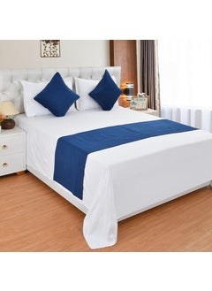 YUKU YUKU 200TC Solid Quilted Velvet Bed Runner Scarf with Matching Cushion CoversSlipcover Mattress ProtectorBed Linen ScarfDecorative Set for BedroomsHotel RoomsGuest Rooms Navy Blue 