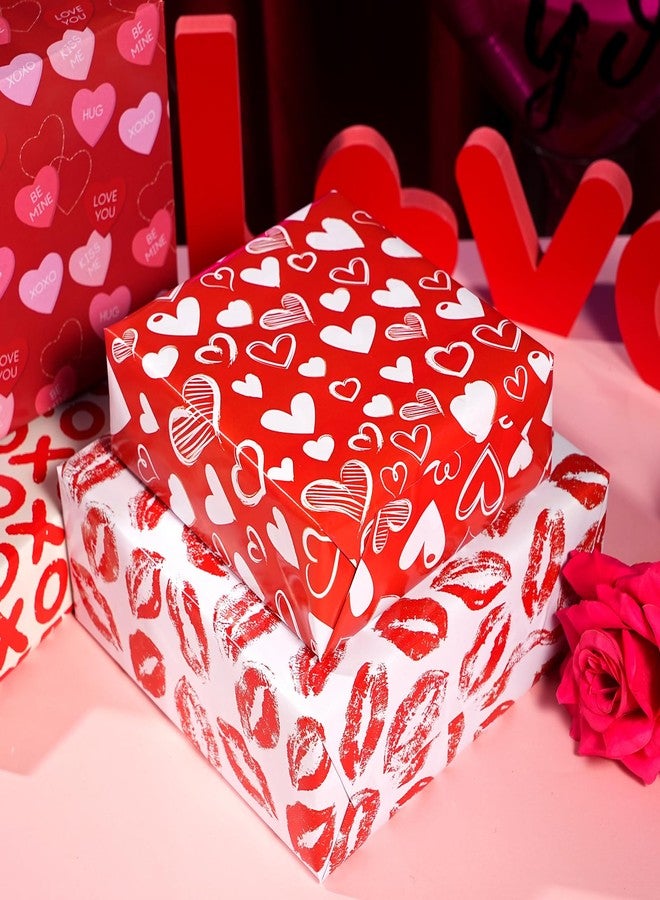 Ulmasinn Valentine’s Day Wrapping Paper - 8 Sheets & 4 Romantic Designs (Heart Phrases, XO, Lip Print), 20 x 29 inch Pre-Folded for Gifts, Anniversaries, Birthdays & Crafting - Image 3