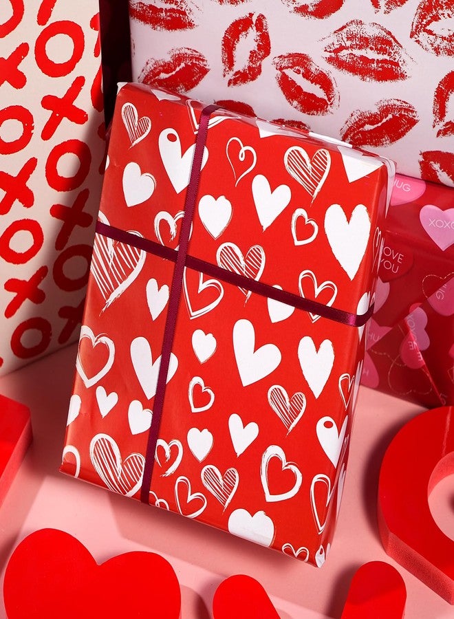 Ulmasinn Valentine’s Day Wrapping Paper - 8 Sheets & 4 Romantic Designs (Heart Phrases, XO, Lip Print), 20 x 29 inch Pre-Folded for Gifts, Anniversaries, Birthdays & Crafting - Image 5