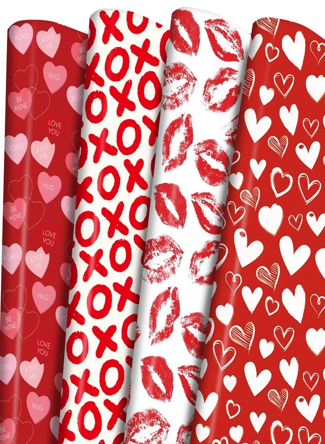 Ulmasinn Valentine’s Day Wrapping Paper - 8 Sheets & 4 Romantic Designs (Heart Phrases, XO, Lip Print), 20 x 29 inch Pre-Folded for Gifts, Anniversaries, Birthdays & Crafting - Image 1