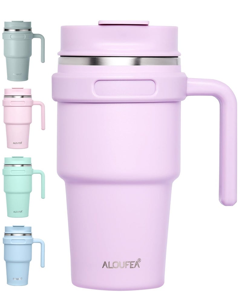 ALOUFEA 20 oz Insulated Coffee Mug Tumbler with Handle Stainless Steel Travel Mug Tumbler with Lid and StrawDouble Wall Vacuum Leak Proof Ice Coffee Thermal Cup Lavender