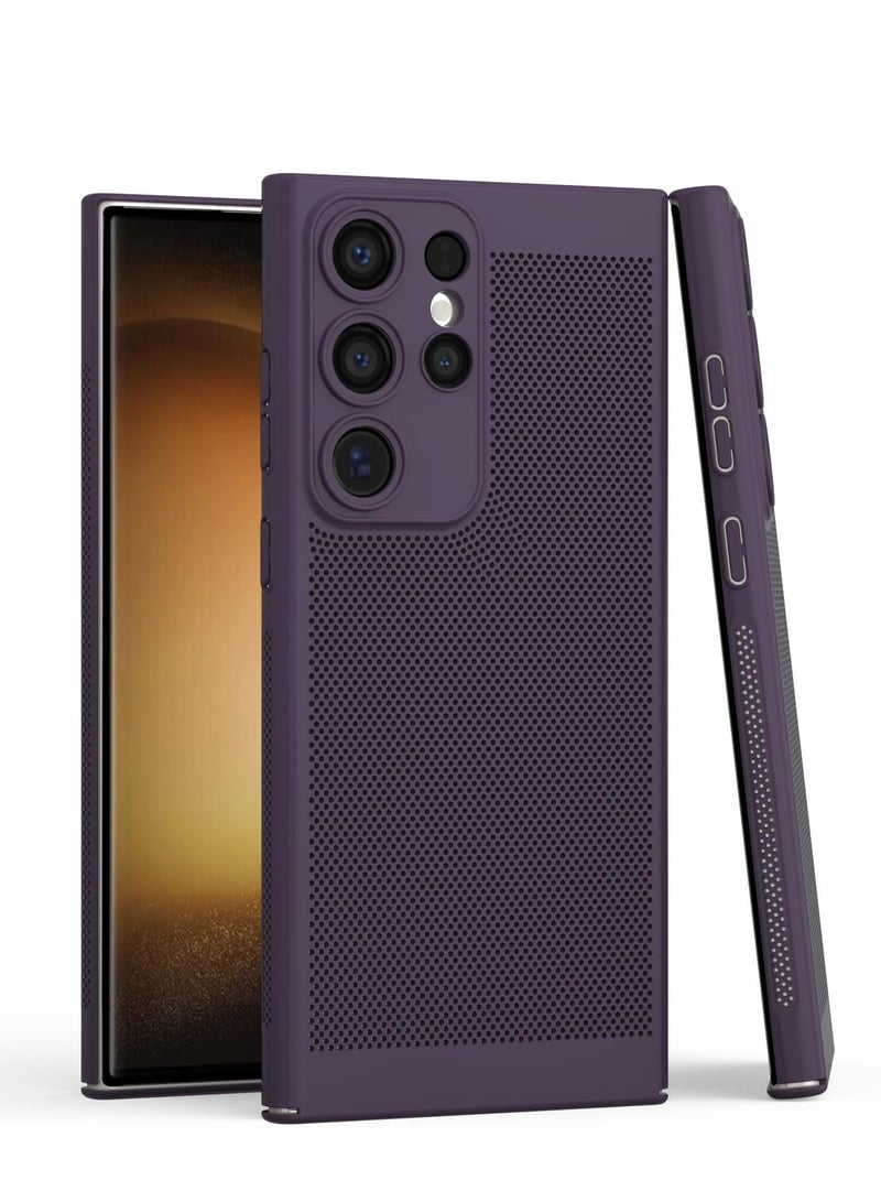 Heat Dissipation Case with Built in Camera Lens Protector Slim Fit Breathable Cooling Anti Fingerprint Hard PC Back Shockproof Cover For Samsung Galaxy S24 Ultra (Deep Purple) - Image 1