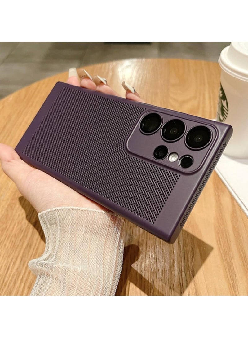 Heat Dissipation Case with Built in Camera Lens Protector Slim Fit Breathable Cooling Anti Fingerprint Hard PC Back Shockproof Cover For Samsung Galaxy S24 Ultra (Deep Purple) - Image 3