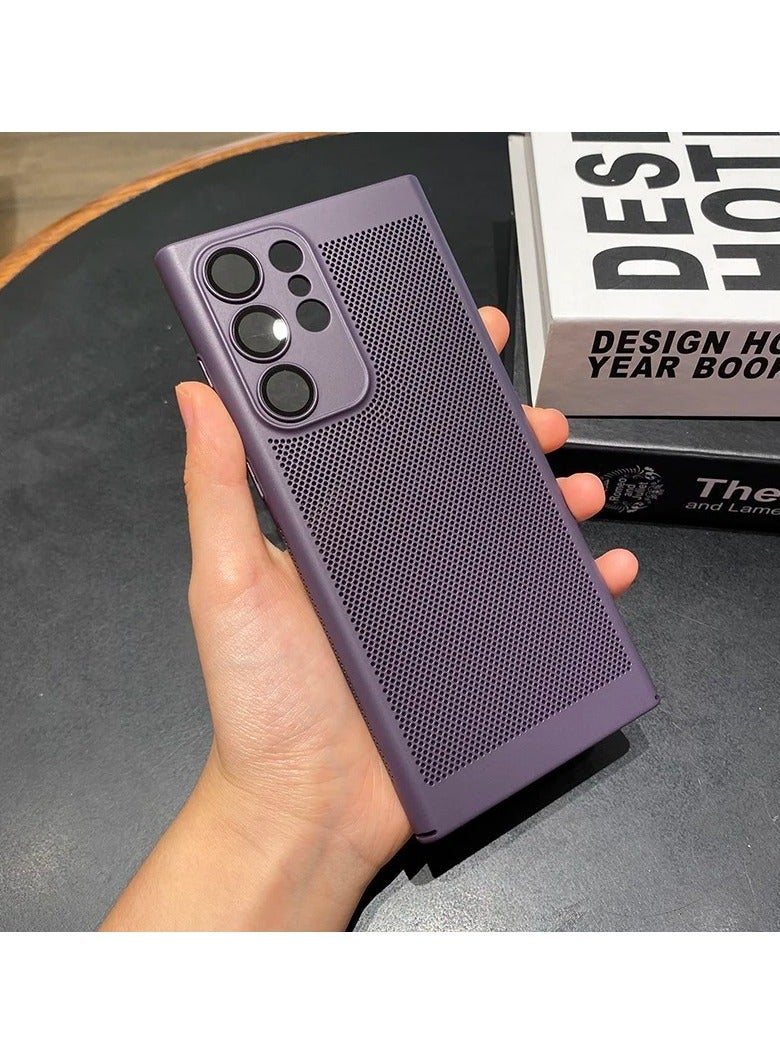 Heat Dissipation Case with Built in Camera Lens Protector Slim Fit Breathable Cooling Anti Fingerprint Hard PC Back Shockproof Cover For Samsung Galaxy S24 Ultra (Deep Purple) - Image 4