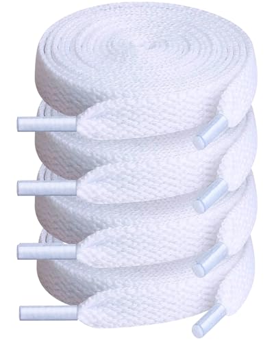 Teskyer 4 Pairs of Flat Shoe Laces, Shoelaces for Sneakers, Athletic Shoelaces - 51 Inch, White - Image 1