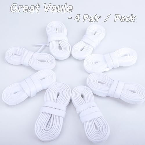 Teskyer 4 Pairs of Flat Shoe Laces, Shoelaces for Sneakers, Athletic Shoelaces - 51 Inch, White - Image 4