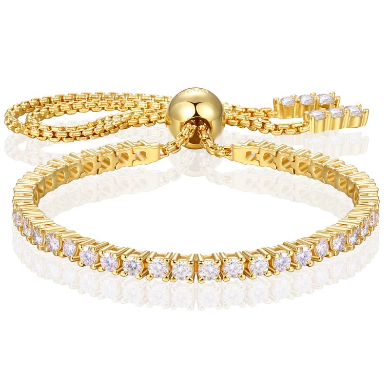 TUHE Moissanite Tennis Bracelet 2MM 1.79Carats Adjustable Tennis Bracelets for Women 18K Yellow Gold Plated S925 Sterling Silver Bracelets D Color VVS1 Lab Grown Moissanite Bracelet Valentine's Day Gift - Image 1