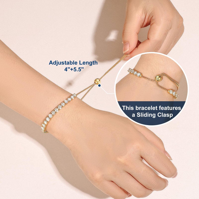 TUHE Moissanite Tennis Bracelet 2MM 1.79Carats Adjustable Tennis Bracelets for Women 18K Yellow Gold Plated S925 Sterling Silver Bracelets D Color VVS1 Lab Grown Moissanite Bracelet Valentine's Day Gift - Image 4