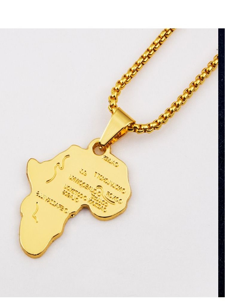 Africa Map Pendant and Letter Carved Design Map of Africa Shaped 18k Gold Plated Necklace, African gift for her, UNISEX African Pendant Gift - Image 3