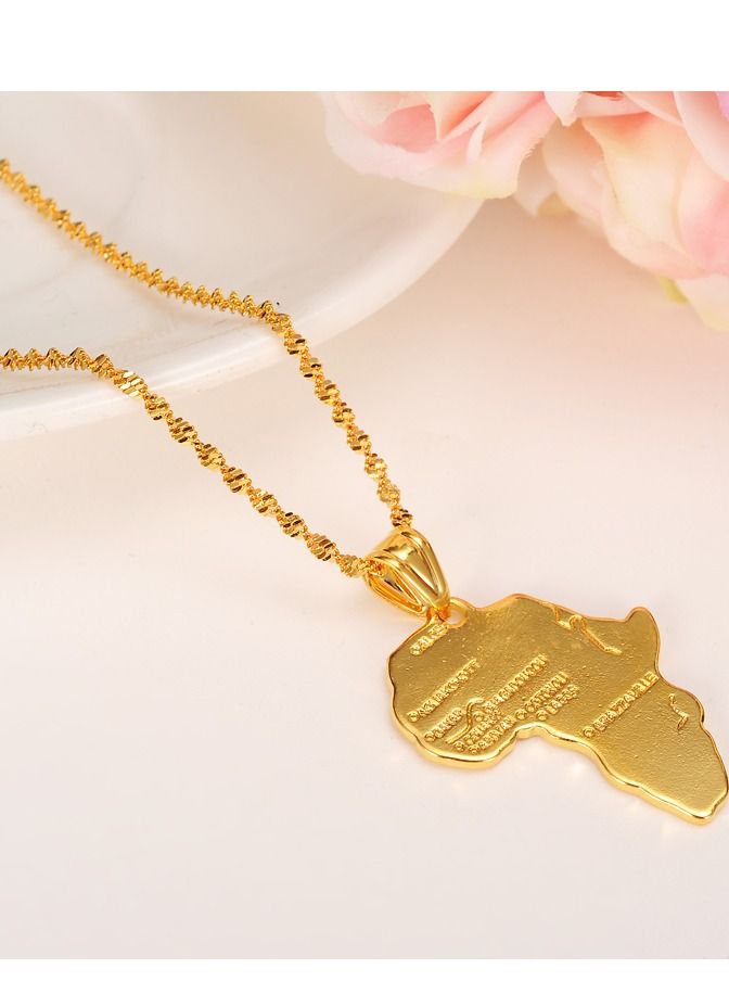 Africa Map Pendant and Letter Carved Design Map of Africa Shaped 18k Gold Plated Necklace, African gift for her, UNISEX African Pendant Gift - Image 2
