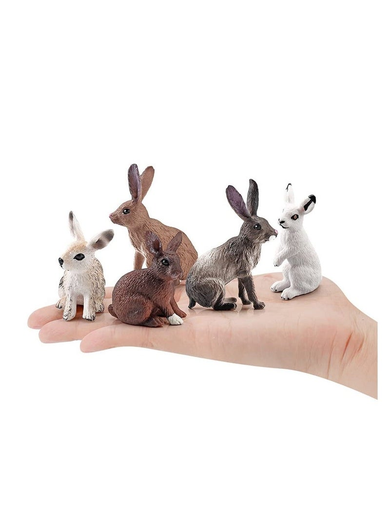 5 Pcs Mini Cute Bunny Figures, Animal Bunny Sculpture Ornament, Garden Lawn Figurines, Crafts Farm Rabbit Model Toys, Rabbit Figures, Cake Topper Party Cake Decorations for Kids - Image 3
