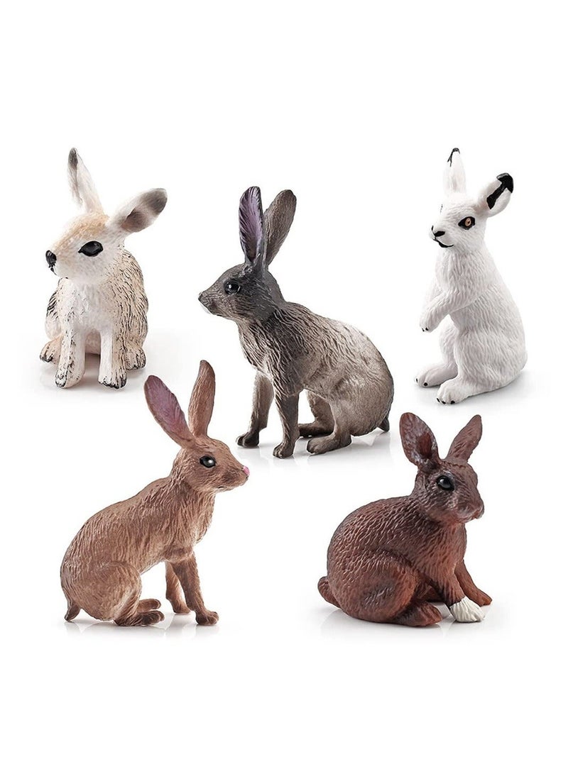 5 Pcs Mini Cute Bunny Figures, Animal Bunny Sculpture Ornament, Garden Lawn Figurines, Crafts Farm Rabbit Model Toys, Rabbit Figures, Cake Topper Party Cake Decorations for Kids - Image 5