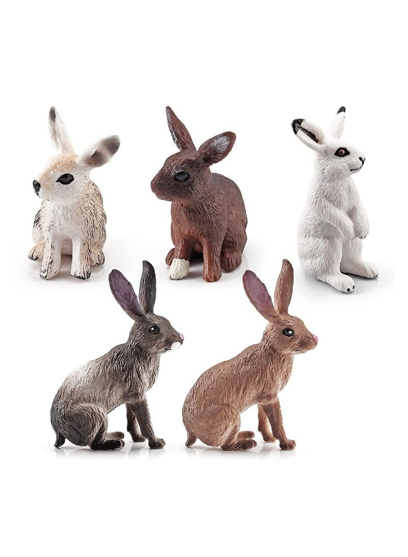 5 Pcs Mini Cute Bunny Figures, Animal Bunny Sculpture Ornament, Garden Lawn Figurines, Crafts Farm Rabbit Model Toys, Rabbit Figures, Cake Topper Party Cake Decorations for Kids - Image 2