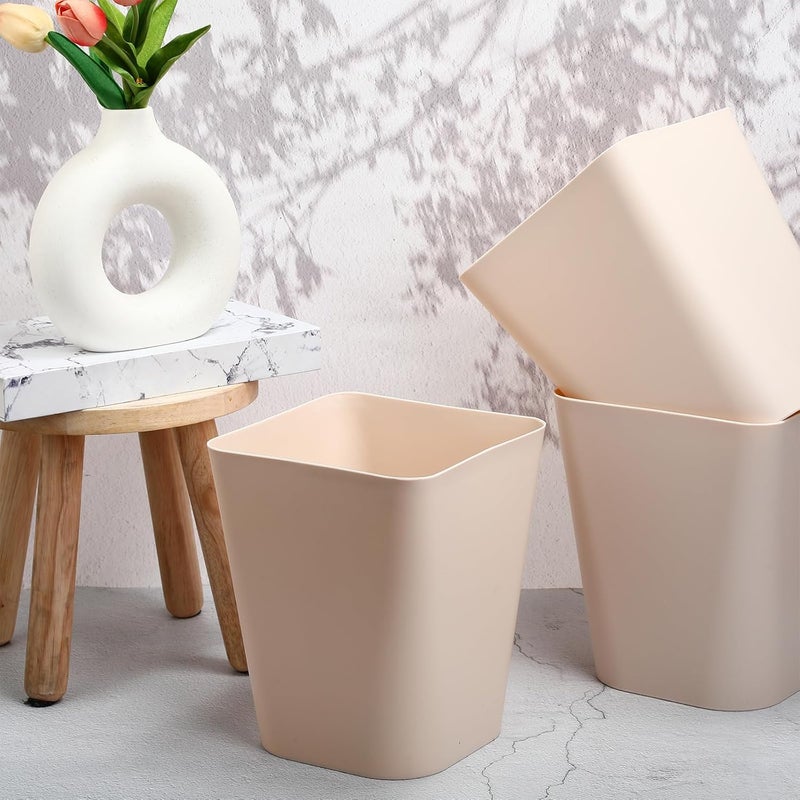 Hoolerry 9 Pieces Garbage Can 2 Gallon Small Trash Cans Bulk Bathroom Trash Bin Plastic Wastebasket Square for Bedroom Slim Bathroom Trashcan Small Container for Kitchen Office Home (Khaki) - Image 5