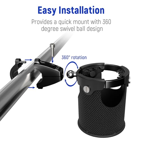 LEXIN C3 Motorcycle Cup Holder for Harley Davidson, Drink Holder with 360°Swivel Ball-Mount, Aluminum Clamp for 7/8'' to 1 1/4'' Handlebar/Bumper/Pole Mount, Fits for ATV/UTV/Scotter, Black - Image 2