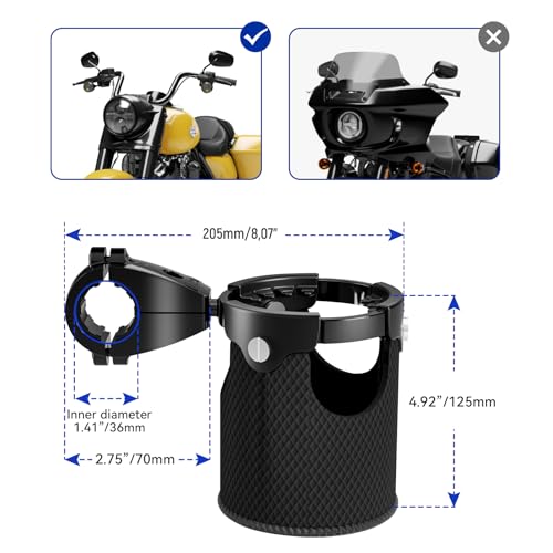 LEXIN C3 Motorcycle Cup Holder for Harley Davidson, Drink Holder with 360°Swivel Ball-Mount, Aluminum Clamp for 7/8'' to 1 1/4'' Handlebar/Bumper/Pole Mount, Fits for ATV/UTV/Scotter, Black - Image 5