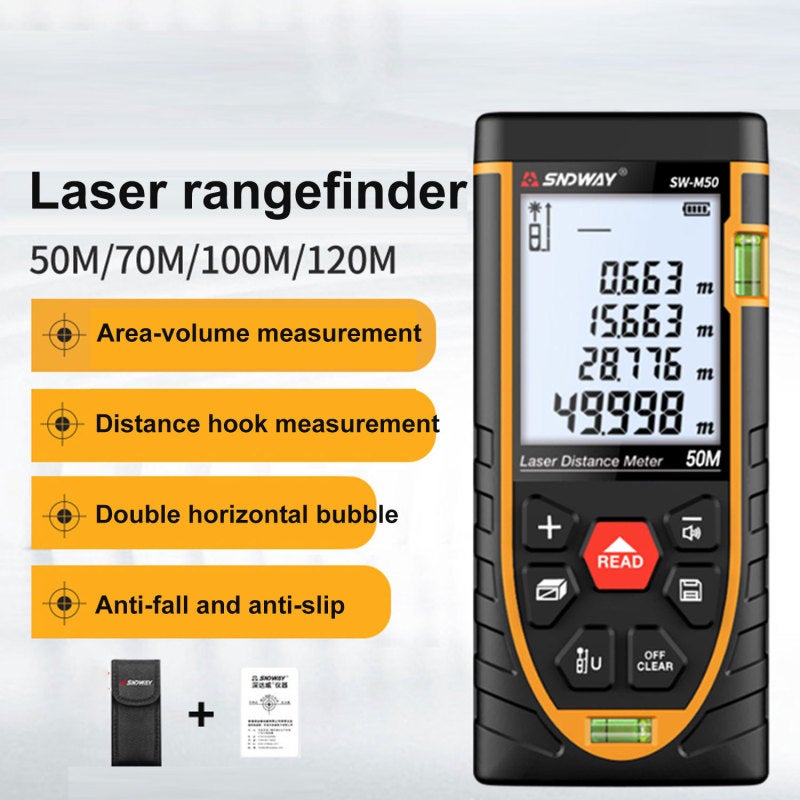 Infrared Distance Meter 70M Black IP54 Waterproof - 30 Data Storage High Definition Backlight Electronic Ruler for Indoor Outdoor Measurement - Image 2