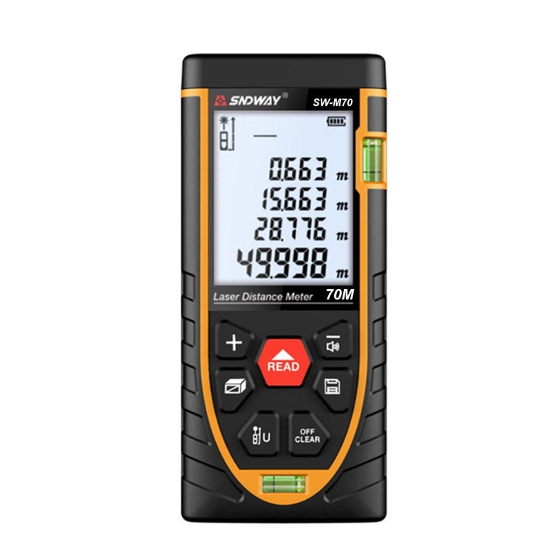 Infrared Distance Meter 70M Black IP54 Waterproof - 30 Data Storage High Definition Backlight Electronic Ruler for Indoor Outdoor Measurement - Image 1